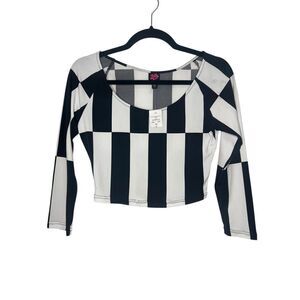 2B Bebe Women’s Small Checkered Crop Top Black & White Long Sleeve NEW